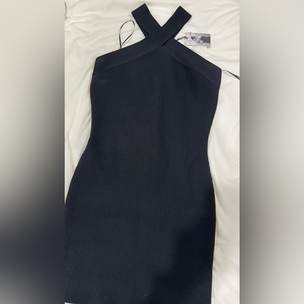 Sincerely Jules Black Halter Sheath Midi Dress